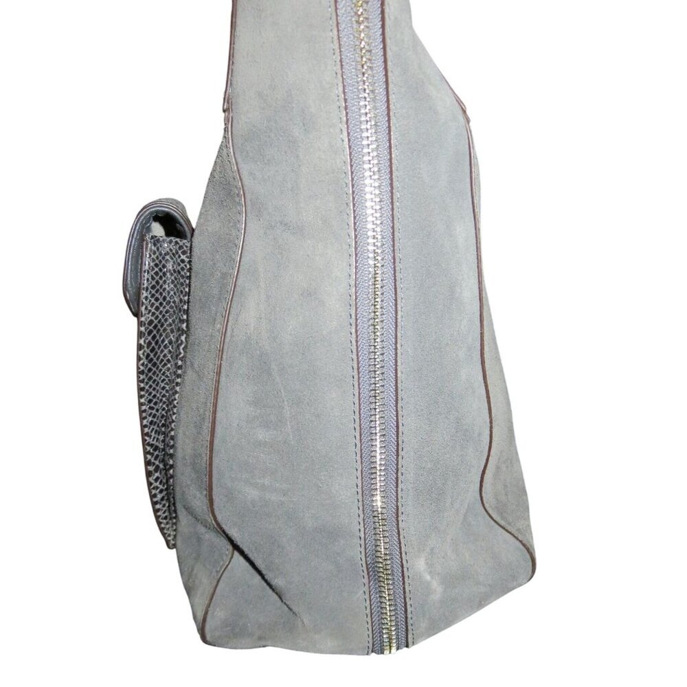 Coach 2014 Gray Mixed Suede & Snakeskin Embossed Leather Double Handle Tote - Picture 4 of 16